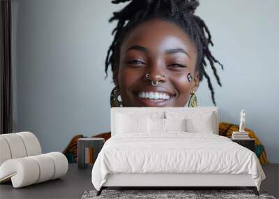 African woman with face piercings smiling cheerfully in a studio, Generative AI Wall mural