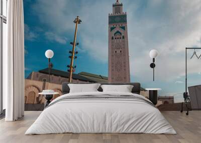 low angle view of Hassan II Mosque against sky Wall mural