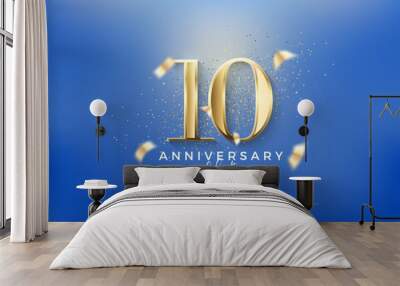 Elegant number 10th with gold glitter on a blue background. Premium vector for poster, banner, celebration greeting. Wall mural