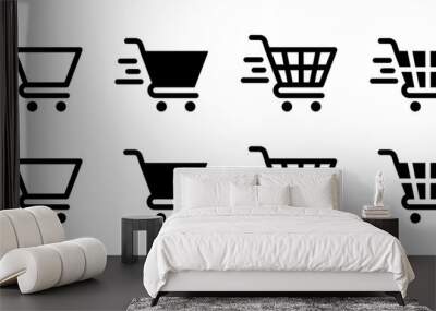 Cart icon set. Full and empty shopping cart symbol. Fast basket sign. Shop and sale pictogram. Online shopping illustration. Wall mural