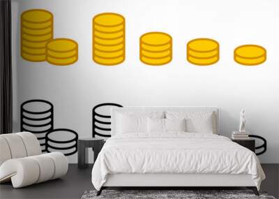 Coins stack icon. Golden coin symbol. Money sign. Change illustration. Cash pictogram. Wall mural