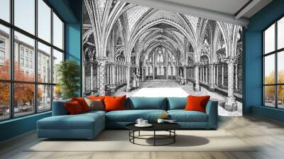 Chapel low of Sainte-Chapelle, vintage engraving. Wall mural