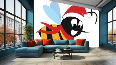 Christmas bee, illustration, vector on white background. Wall mural