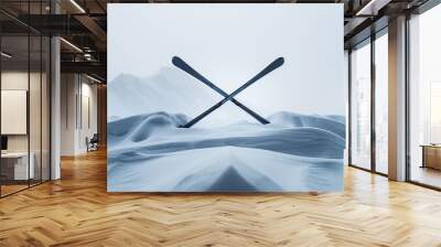 Geometric Crossed Skis on Snowy Slope Wall mural