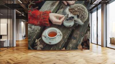 Hedgehog and Teacup Tea Party Delight Wall mural