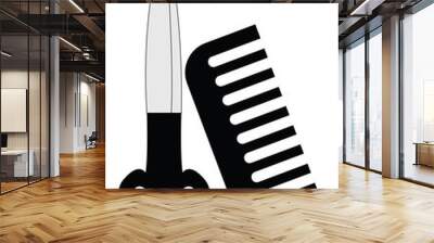 Image of black scissors and comb, vector or color illustration. Wall mural