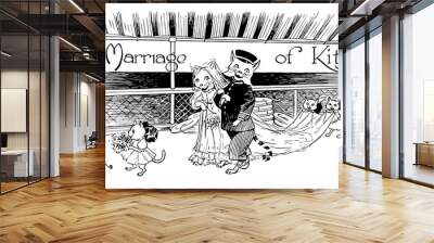 Marriage of Kitty, vintage illustration Wall mural