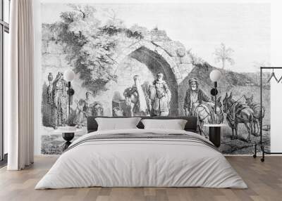 Mary?s Well in Nazareth in Israel, vintage engraving Wall mural