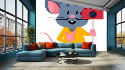 Mouse with camera, illustration, vector on white background. Wall mural