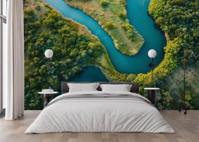 Serene Panorama: River's Journey to Tranquil Waters Wall mural