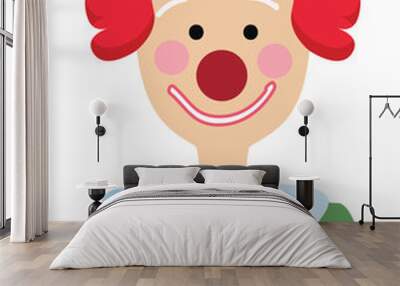 Simple vector illustration of a clown with green shirt and red curley hair white background. Wall mural