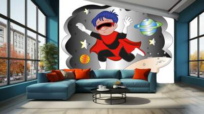 Vector of boy in superhero costume. Wall mural