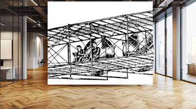 Wright Brothers Aeroplane, vintage illustration. Wall mural