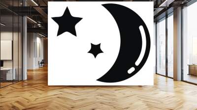 Young black moon with two stars, illustration, vector on white background. Wall mural