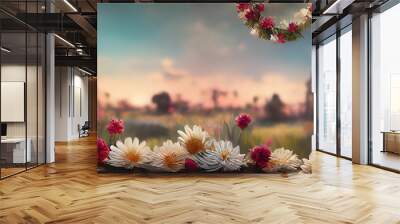 3D rendering of beautiful colorful flowers on a blurry background Wall mural