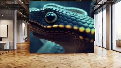 Closeup of the head of a dragon python with golden points and a body blurred background Wall mural