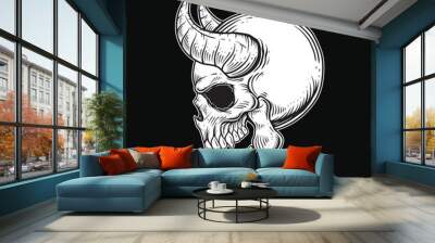 Dark Art Gothic Skull Demon Horn Vintage Tattoo bones in hand drawing style Wall mural