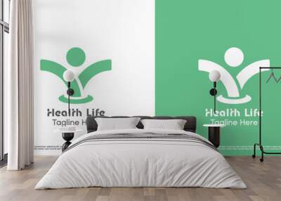 Healthy person logo design illustration. Silhouette shape of body fit people patient cure treatment care hospital clinic medicine business. Green simple flat minimal body hand modern icon symbol. Wall mural