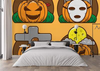 Jack o lantern character mascot logo set collection. Creepy halloween character cartoon design. Isolated background Wall mural