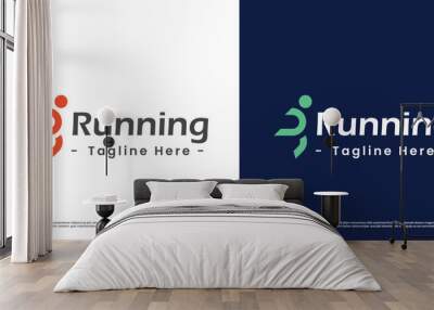 Running sport logo design illustration. Silhouettes of people sport walking sprint race athlete competition speed marathon activity fitness health. Modern casual minimal simple flat icon symbol. Wall mural