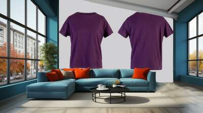 Blank purple female t-shirt Isolated on white background front and back rear view on invisible mannequin Wall mural