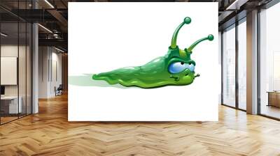 vector illustration of green snail slug crawling Wall mural