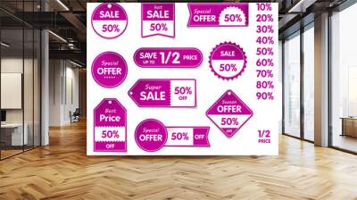 VECTOR isolated Set of price sale tags with text. Special offer, hot sale, best price, season offer. Wall mural