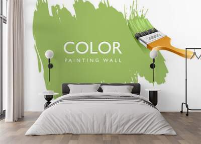 Vector realistic brush with paint on a wall Wall mural