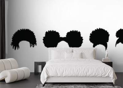 Collection of silhoutes of afro girls hairstyles isolated on white background Wall mural