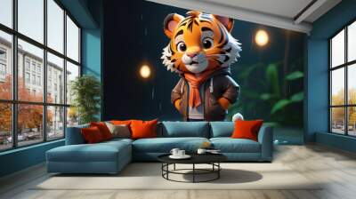 tiger with ball adorable cartoon style 3d realistic cartoons 3d render 3d illustration Wall mural