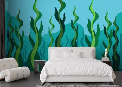 Majestic Kelp Forest Vector Tall, Wavy Leaves Reaching Upward in Detailed Illustration Wall mural