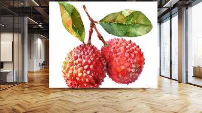 Watercolor vector of fully ripe lychee, isolated on a white background, fully ripe lychee vector Wall mural