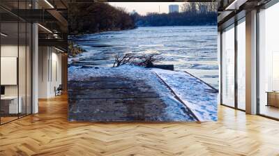 ice melts on the river at dawn, Moscow Wall mural