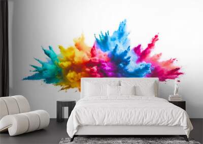 Colored powder explosion isolated on transparent background. Freeze motion. Colored cloud. Colorful dust explode. Paint Holi. png Wall mural