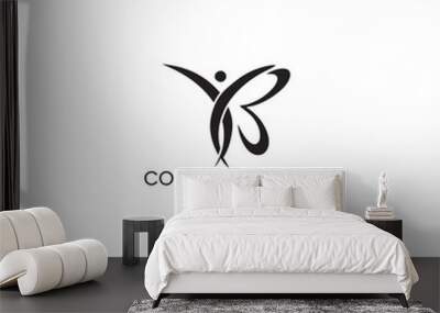 Abstract man with butterfly wings. Vector logo template colorful angel. Y  and B letter logo Wall mural