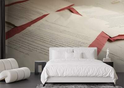 Three sheets of paper displaying handwritten notes arranged neatly on a flat surface. Wall mural