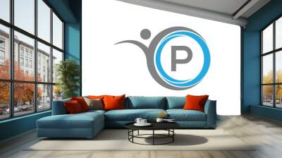 Creative latter P with man unity combination icon logo Wall mural