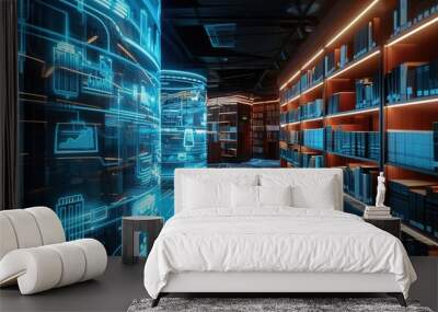 futuristic library with AI finder Wall mural