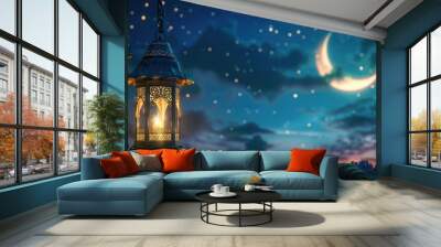 islamic lantern with beautiful night background Wall mural