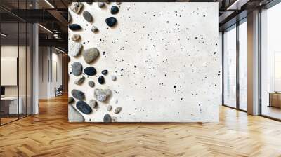 Terrazzo floor with black and gray gravel stones on white cement background for text space Wall mural