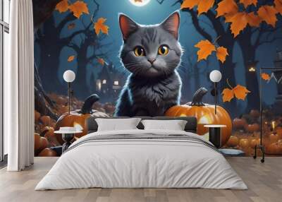 Cute black cat for Halloween. Wall mural