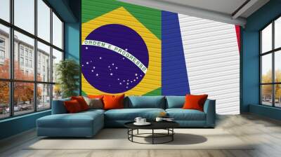 France and Brazil Two Half Flags Together Fabric Texture Illustration Wall mural