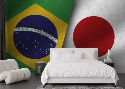 Japan and Brazil, Brasil Realistic Two Flags Together, 3D Illustration Wall mural