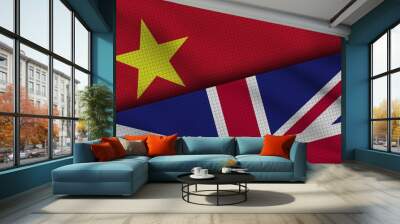 Vietnam and United Kingdom Flags Together, Wavy Fabric, Breaking News, Political Diplomacy Crisis Concept, 3D Illustration Wall mural