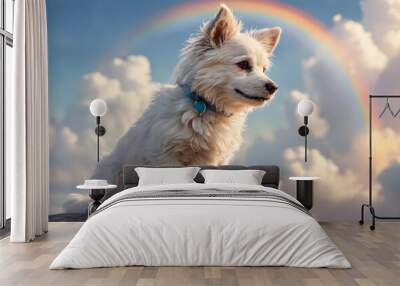 Happy dog with a rainbow   Wall mural