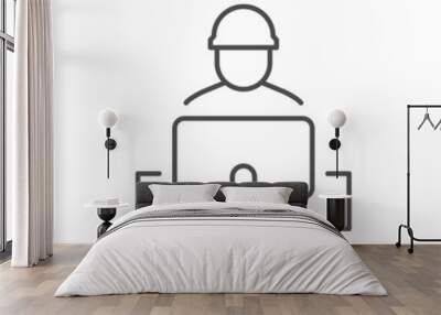 Engineer at computer line outline icon Wall mural