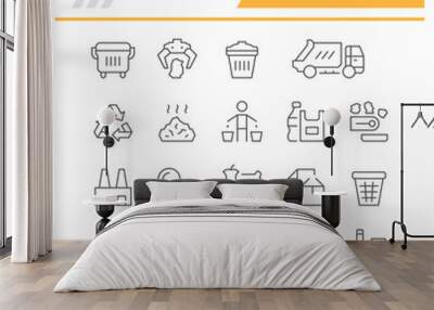 Set editable stroke line icons of trash Wall mural