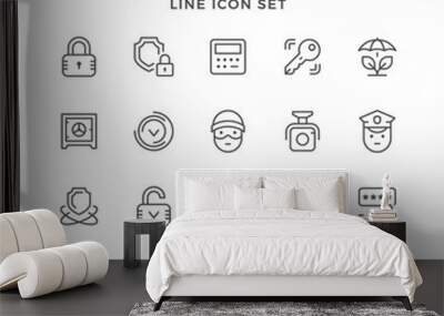 Set line icons of security Wall mural