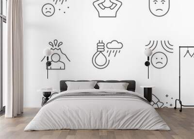 Set line icons of stress and depression Wall mural