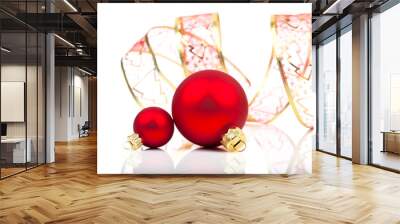 christmas balls with ribbon, isolated on white background with c Wall mural